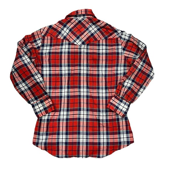Vtg Ely Plains Men's Vintage western Plaid Snap Button-Up Shirt Red Size 15.5 - Picture 2 of 6